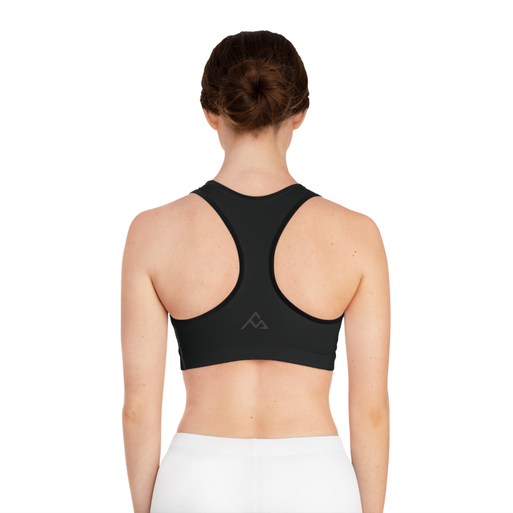 MVO Bear Logo Sports Bra — Black Athletic Racerback