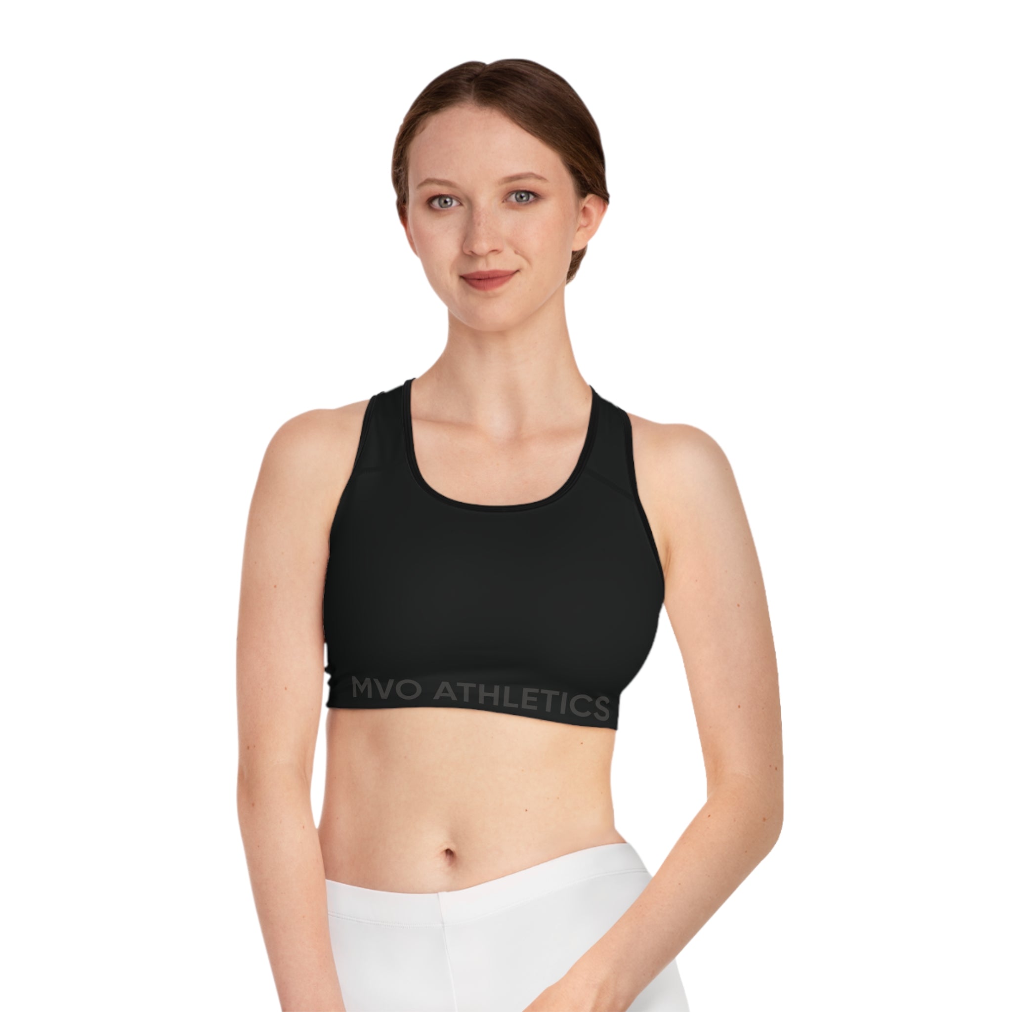 MVO Bear Logo Sports Bra — Black Athletic Racerback