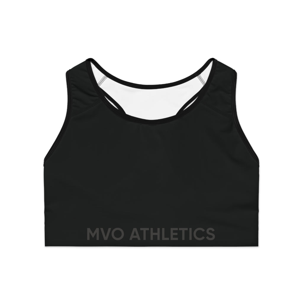 MVO Bear Logo Sports Bra — Black Athletic Racerback