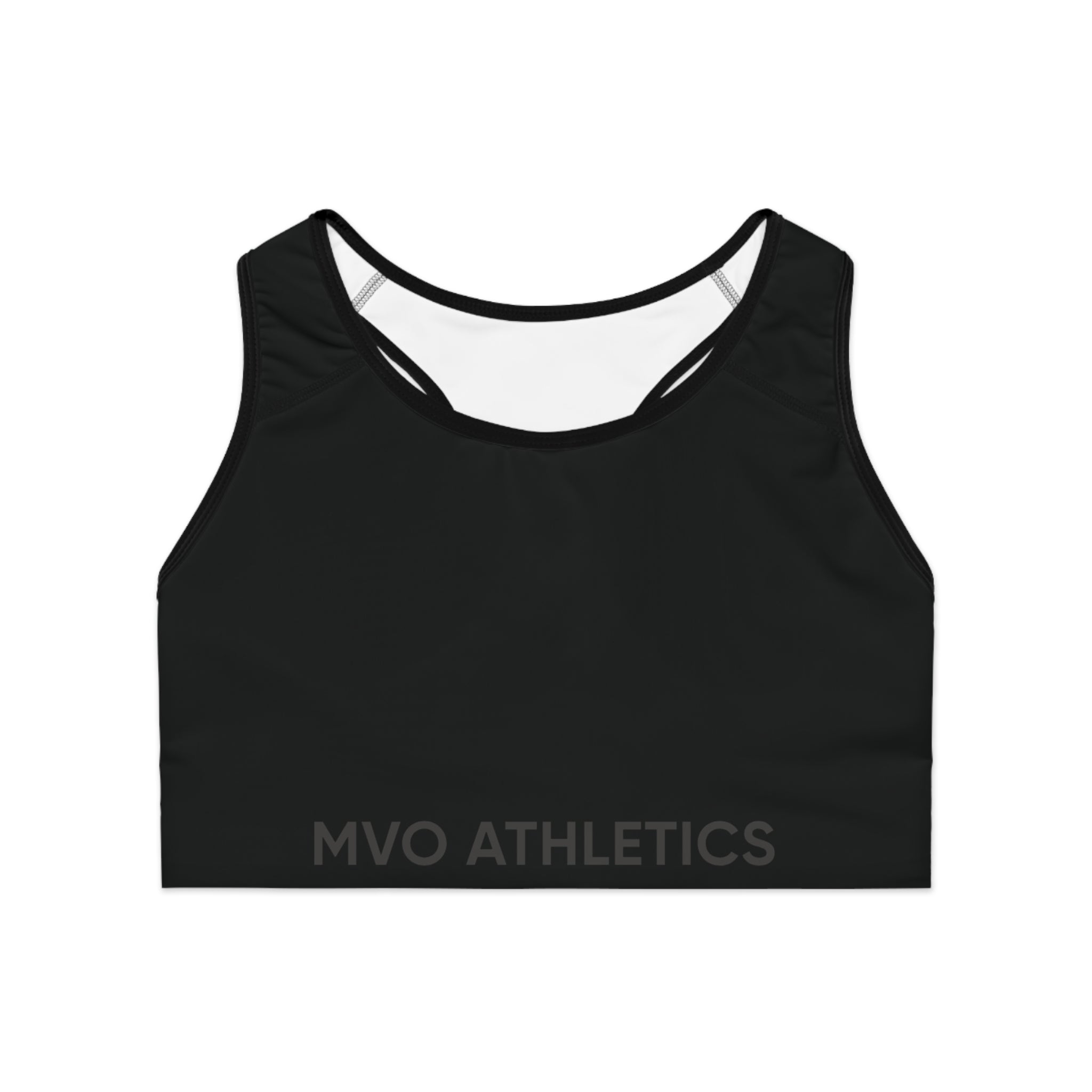 MVO Bear Logo Sports Bra — Black Athletic Racerback